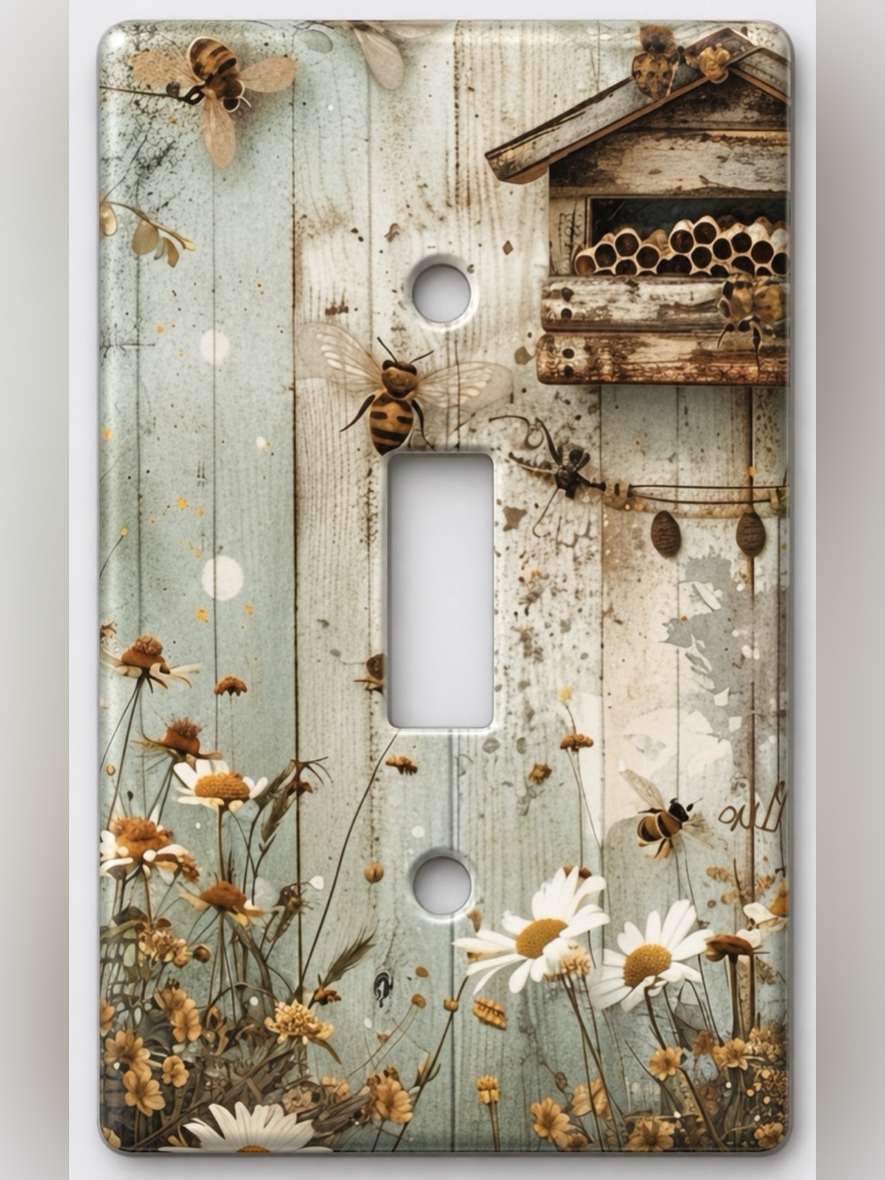 Handmade Rustic Honey Bee Beehive Daisy Toggle Light Switch Cover Plate